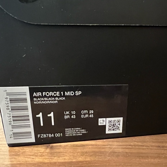 SUPREME X NIKE AIR FORCE 1 AF1 MID 'BOX LOGO - TRIPLE BLACK' Men’s Size 11 - Picture 12 of 12